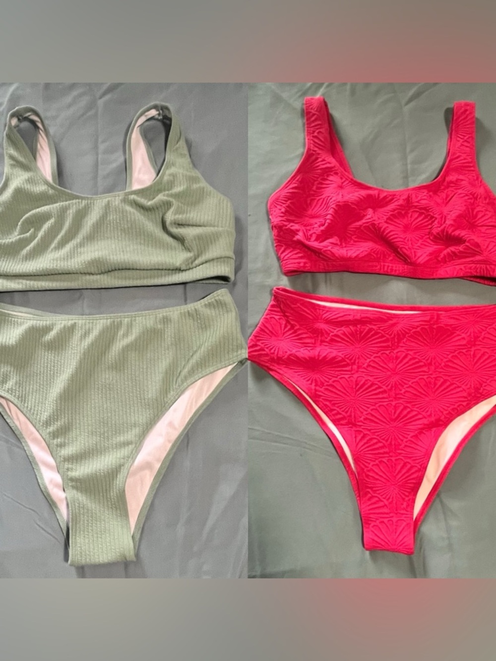 Bundle of 2 - Two-Piece Bikini Sets Light Green & Hot Pink Womens size 1XL